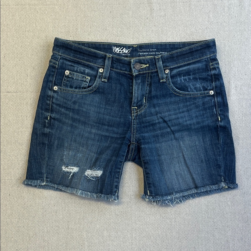 Mossimo Boyfriend Denim Shorts Size 0 Dark Wash Distressed Raw Hem